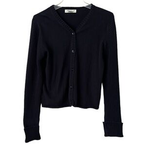 Eddie Bauer Cotton Sweater Cropped Long Ribbed Sleeves Buttoned Size Medium